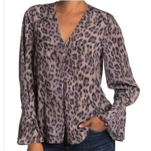 Joie Womens Latacia Animal Print Flare Sleeve  Silky Popover Top